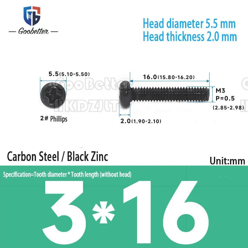 M3 Phillips Round Pan Head Machine Screws — Carbon Steel, 4–30mm, 100–500 PCS - HomeDIYer
