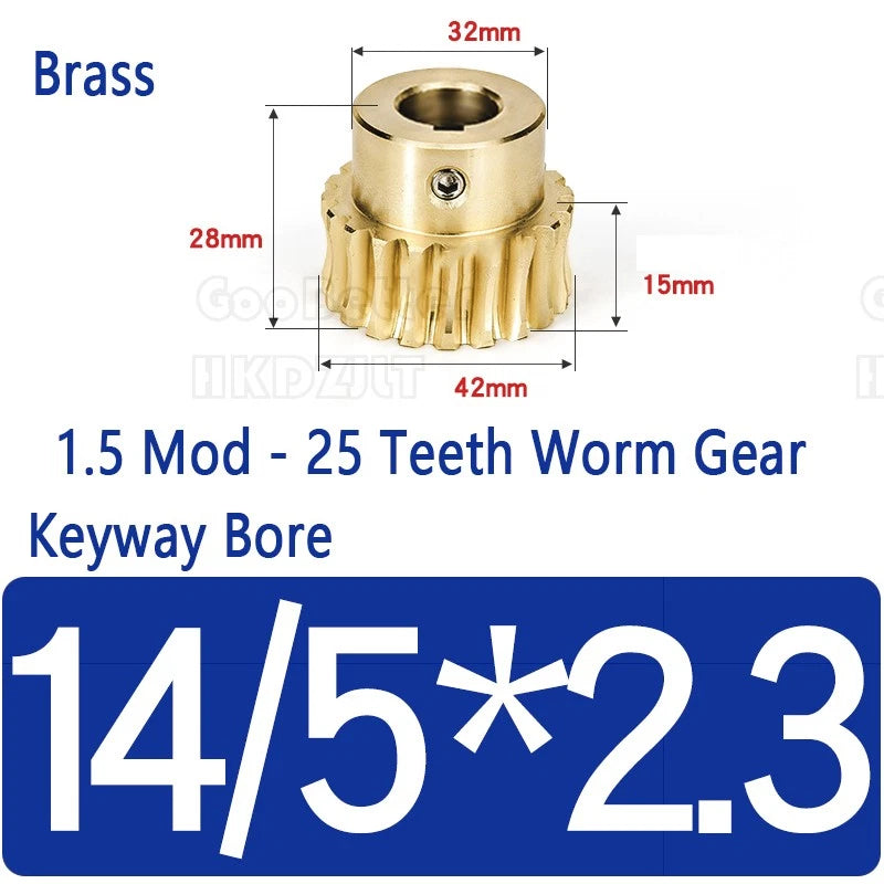 Mod 1.5 Worm Gear Wheel Brass 25 Tooth Worm Shaft 45# Steel Precision Ø 8-17 mm