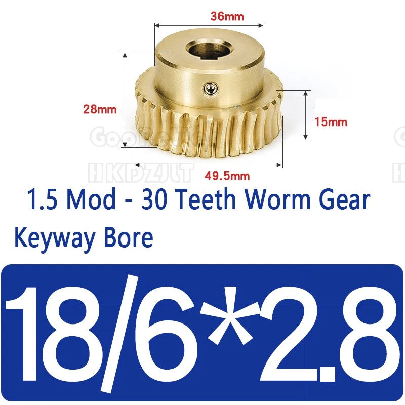 Mod 1.5 Worm Gear Wheel Brass 30 Tooth Worm Shaft 45# Steel Precision Ø 8-22 mm