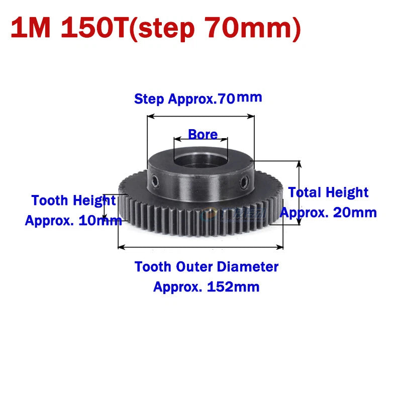 1 Module Spur Gears 45-150 Teeth 45# Steel Motor Transmission Gears Bore 6-30mm