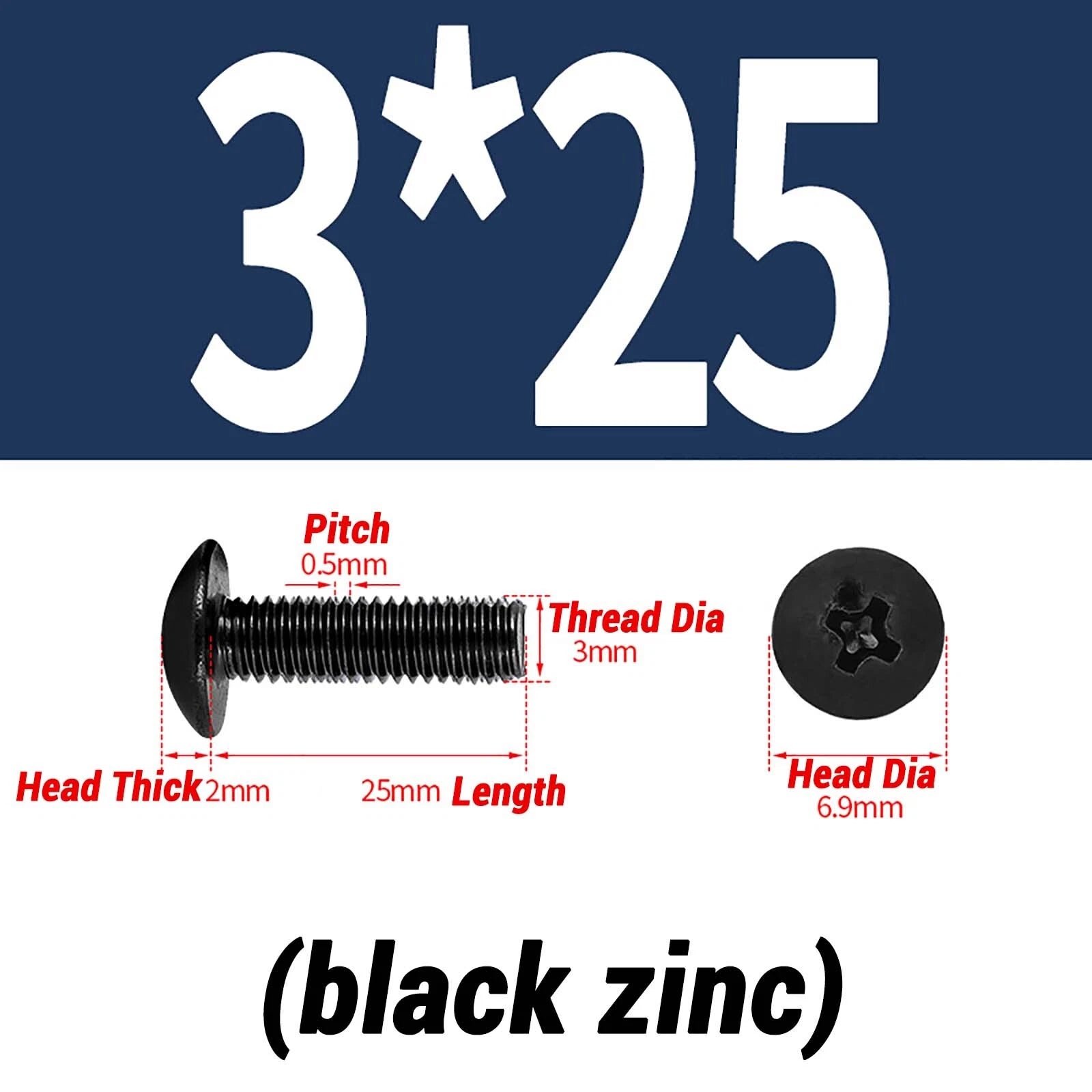M2–M6 Pan Head Self‑Tapping Sheet Metal Screws – Black Oxide Carbon Steel