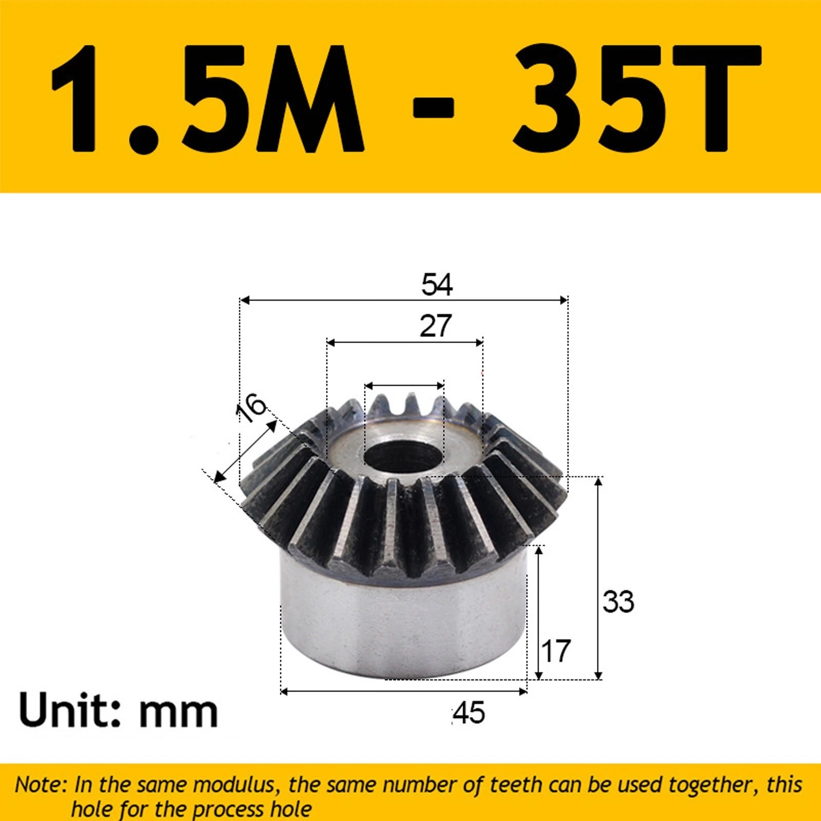 1.5 Module Steel Umbrella Tooth Bevel Gear Helical Motor Gear 15-40 Tooth