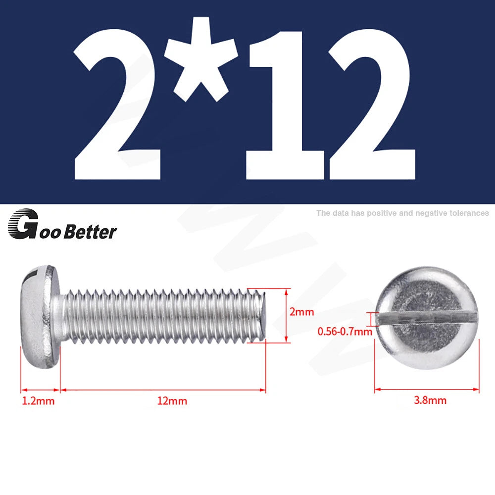 Slotted Pan Head Machine Screws – M1.6 to M4, A2 Stainless Steel, Fully Threaded, Lengths 3mm–60mm
