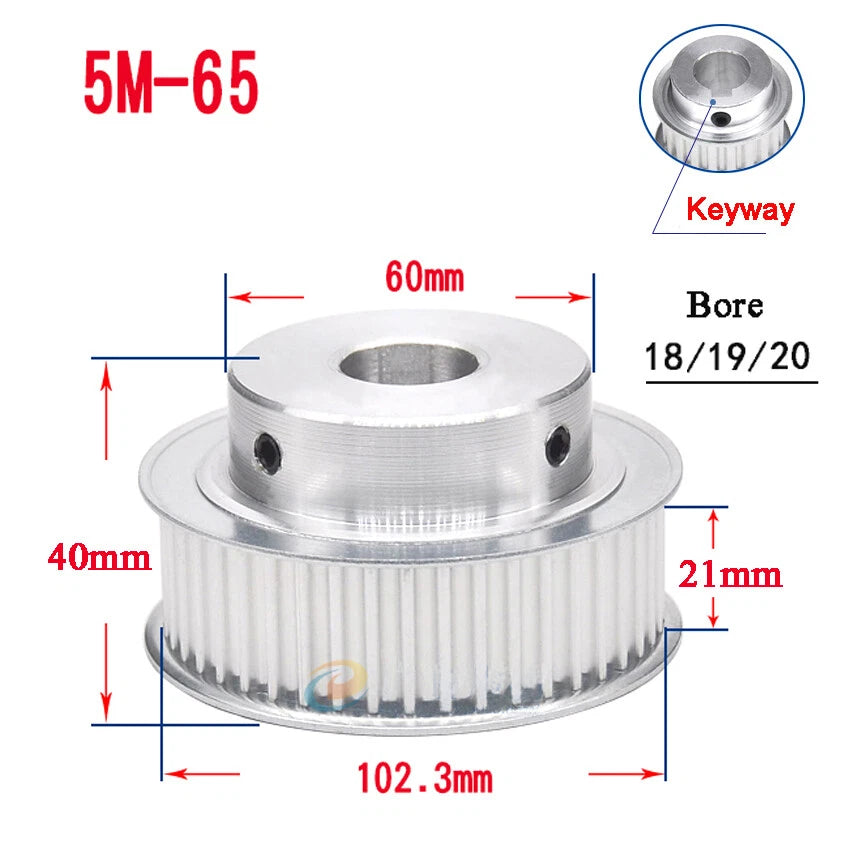 5M 15T-80T Timing Belt Pulley With Step/Keyway, Bore 8-25mm,For 20mm Width Belt