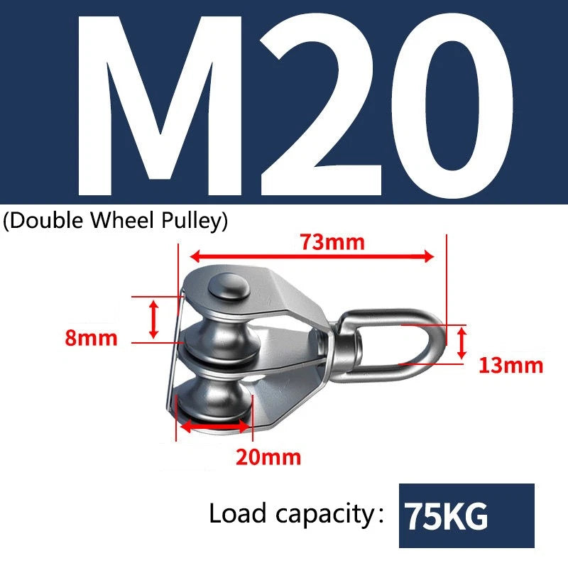 Stainless Steel 15-75mm Single/Double Pulley Block for Wire Rope Lifting Rigging