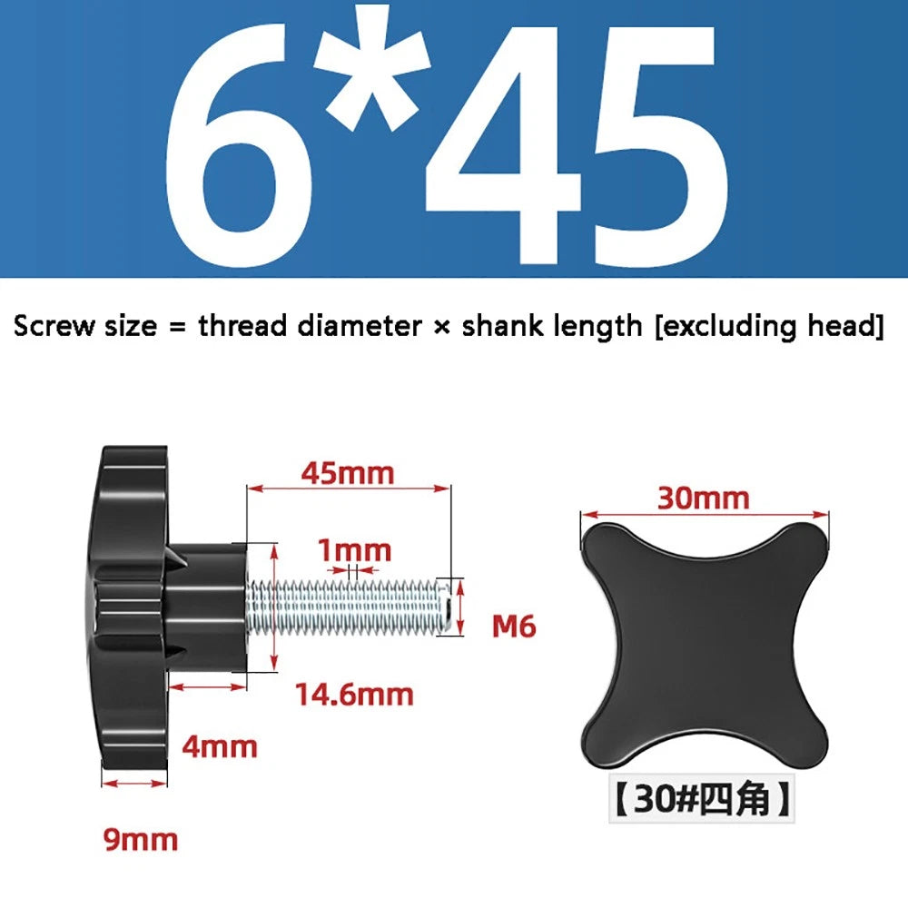 M5-M10 Thumb Screws Black Plastic Four Star Head Hand Grip Knob Bolts Galvanized
