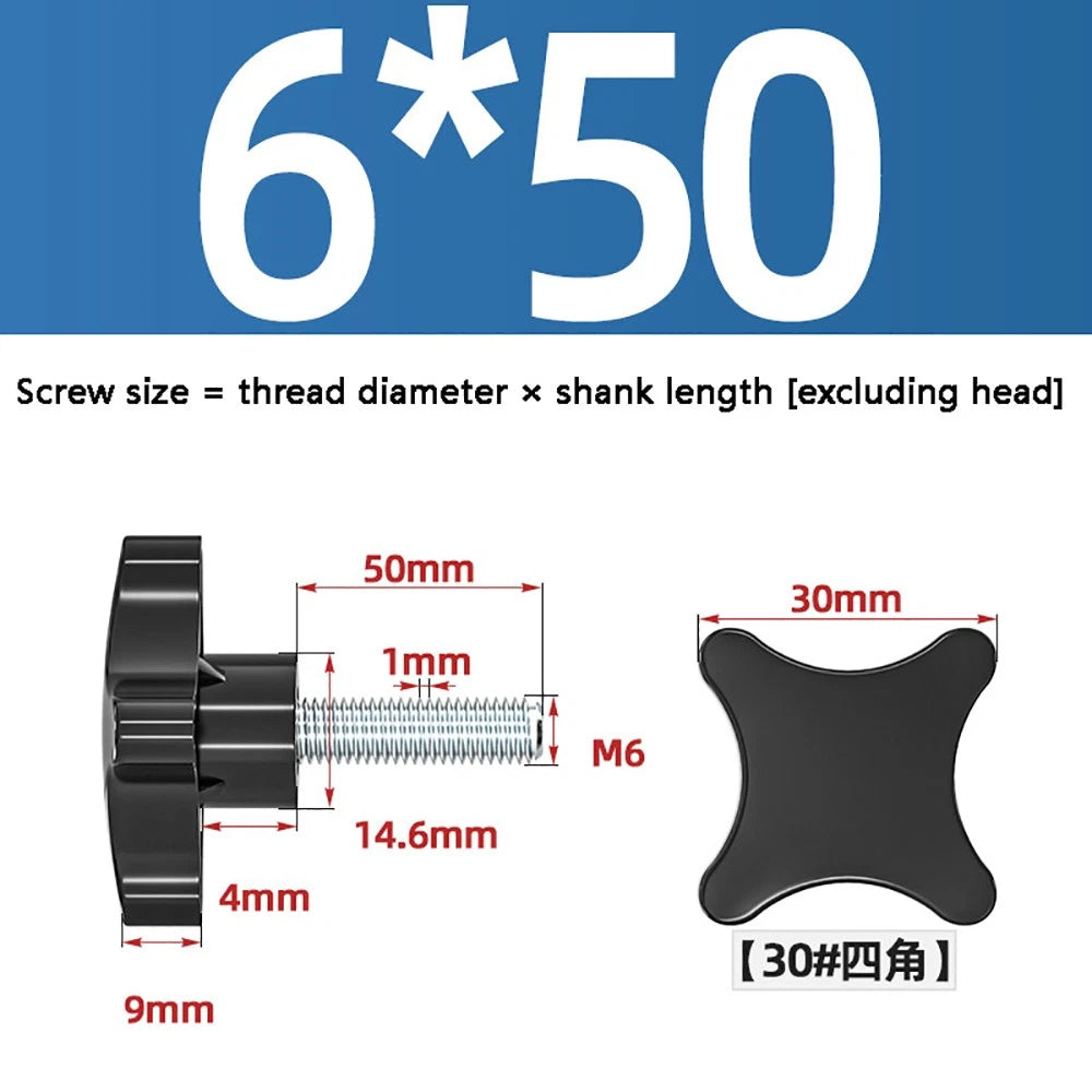 M5-M10 Thumb Screws Black Plastic Four Star Head Hand Grip Knob Bolts Galvanized