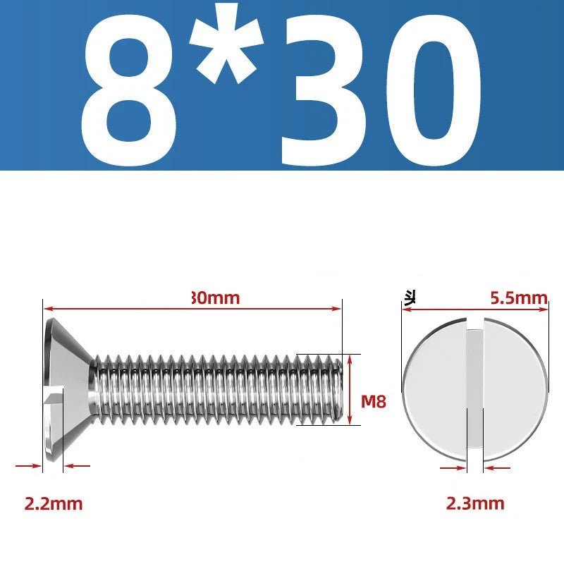 A2 Stainless Steel Slotted Countersunk Machine Screws — M1.6 to M10, Flat Head CSK Bolts - HomeDIYer