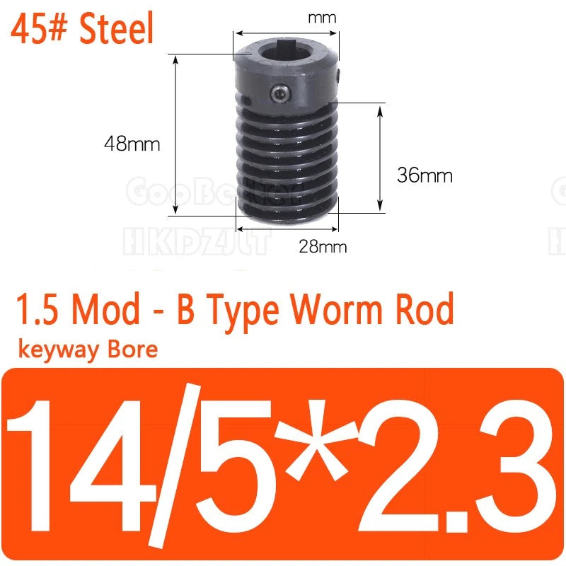 Mod 1.5 Worm Gear Wheel Brass 25 Tooth Worm Shaft 45# Steel Precision Ø 8-17 mm