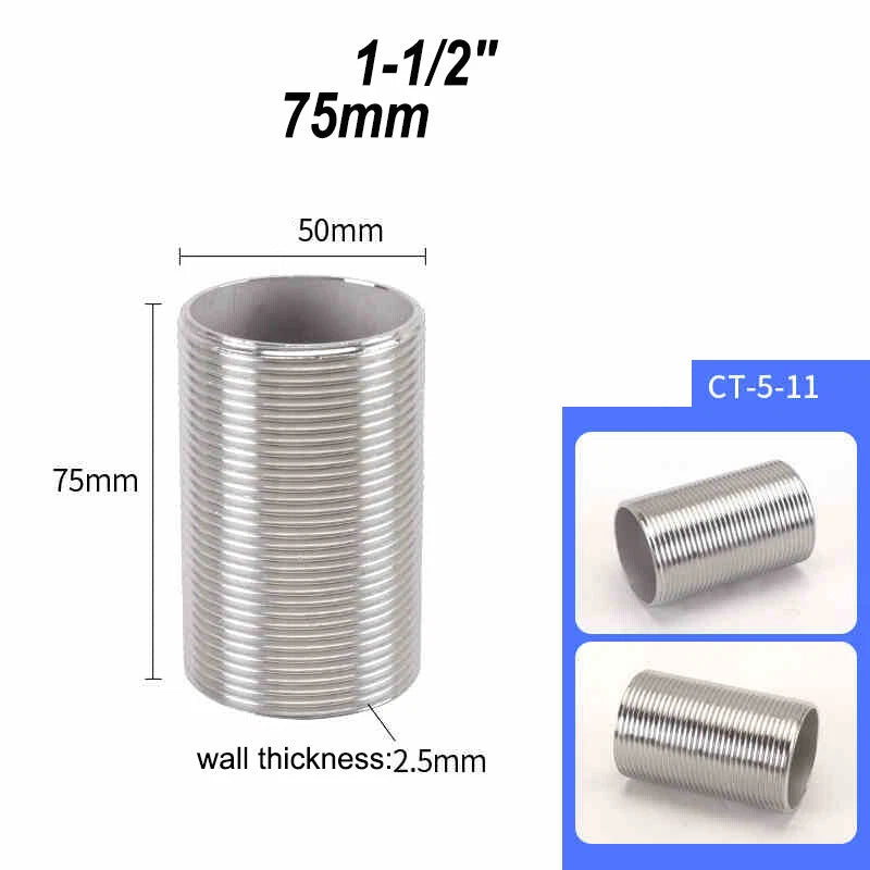 Male Thread Stud Rod A2 Stainless Steel Connector Pipe Fitting — 1/4" to 2"