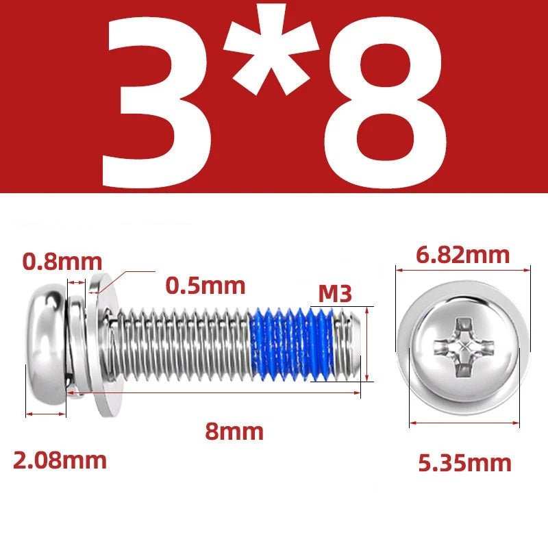 A2 Stainless Steel Phillips Pan Head Machine Screws with Flat & Spring Washers — M2 to M10 - HomeDIYer