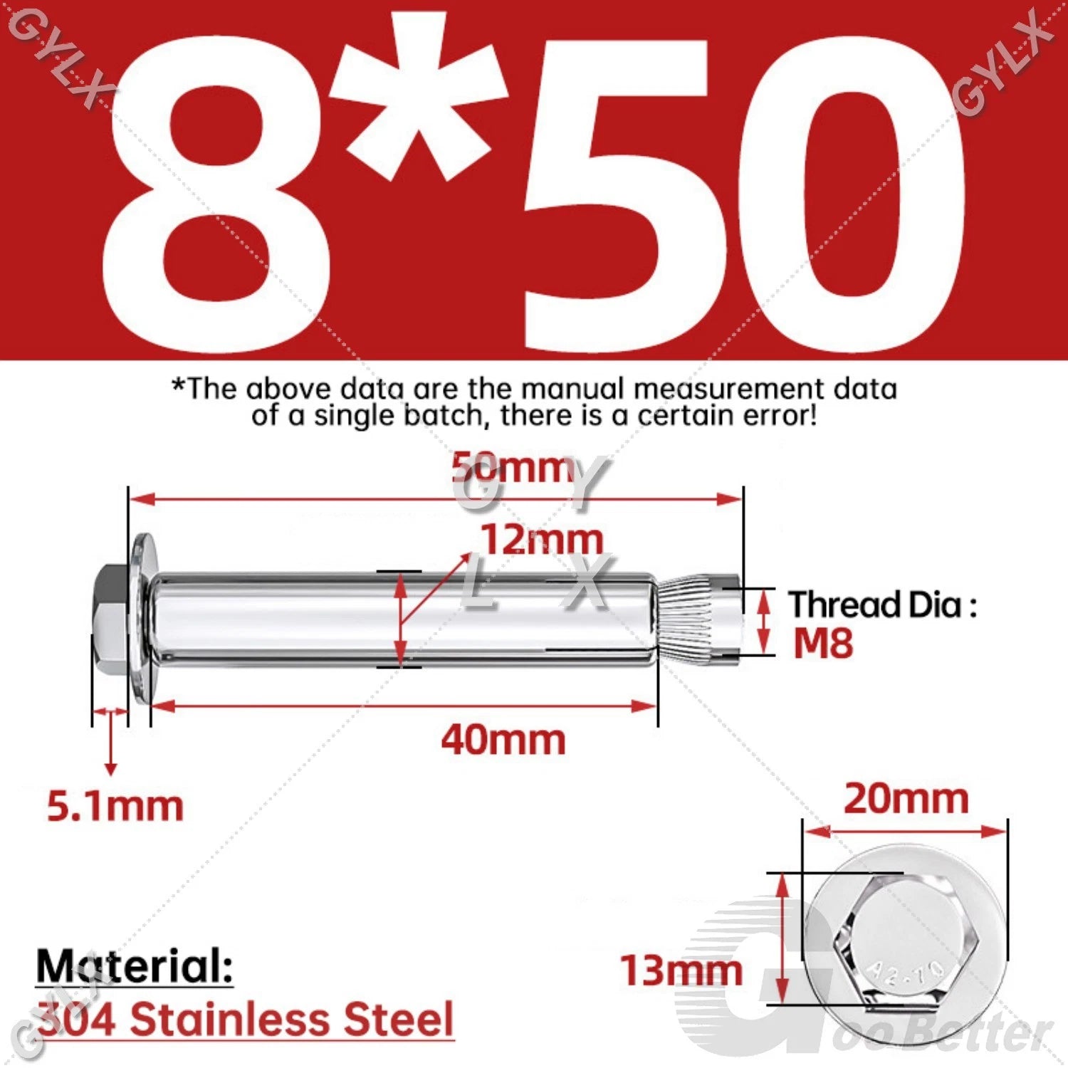 Expansion Anchor Bolts for Masonry — M6 to M16, Stainless Steel & Zinc-Coated