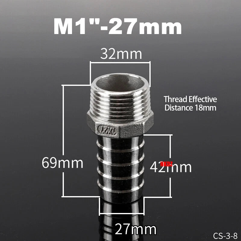 BSP Male Thread Barb Hose Tail Connector 304 Stainless Steel — 1" to 3"