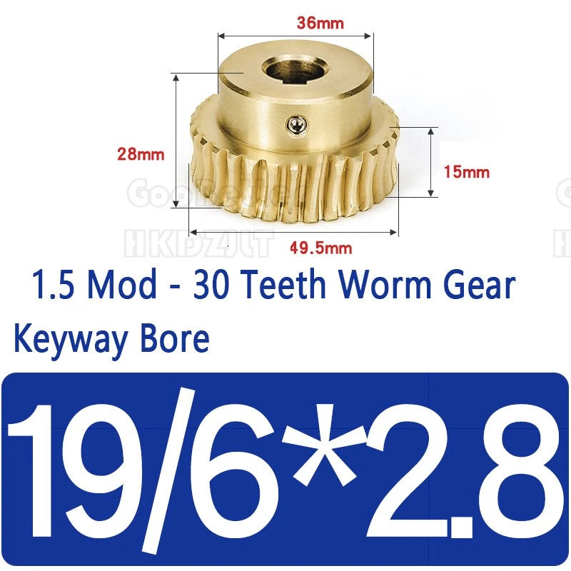 Mod 1.5 Worm Gear Wheel Brass 30 Tooth Worm Shaft 45# Steel Precision Ø 8-22 mm