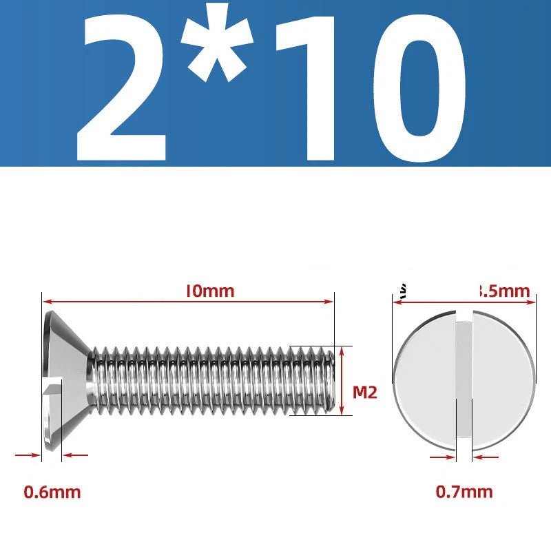 A2 Stainless Steel Slotted Countersunk Machine Screws — M1.6 to M10, Flat Head CSK Bolts - HomeDIYer