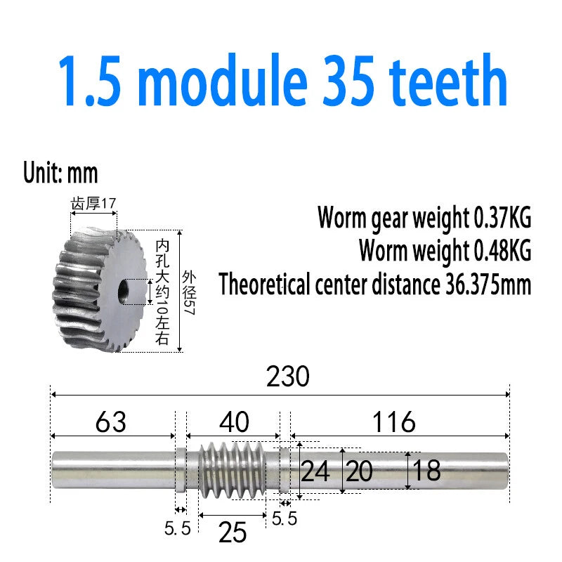 1/1.5/2/2.5/3/4 Module 15T to 100T Gear Steel Worm Wheel Gear & Worm Gear Shaft