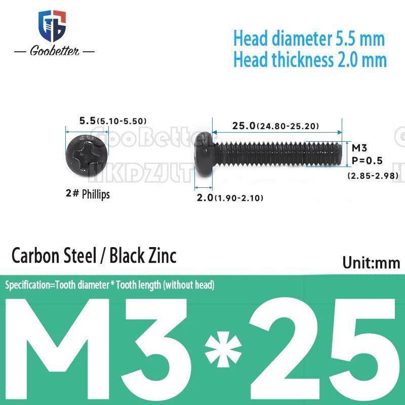 M3 Phillips Round Pan Head Machine Screws — Carbon Steel, 4–30mm, 100–500 PCS - HomeDIYer