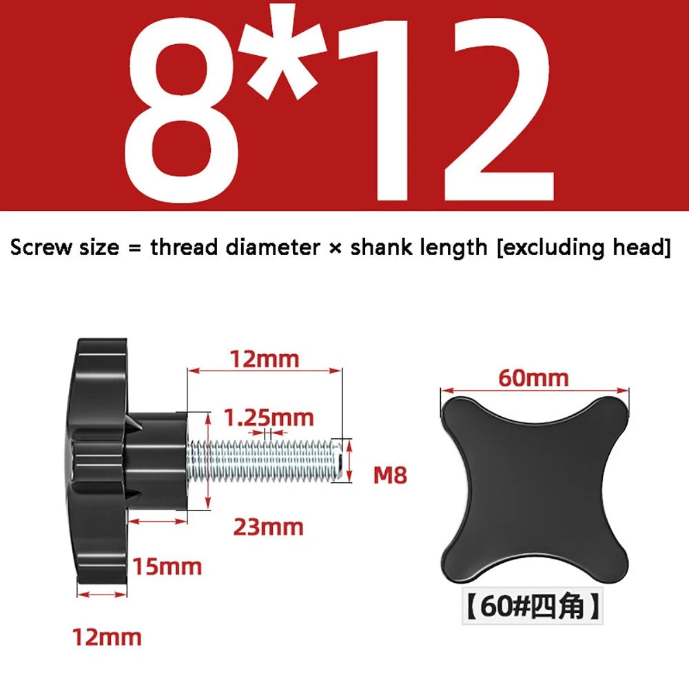 M5-M10 Thumb Screws Black Plastic Four Star Head Hand Grip Knob Bolts Galvanized
