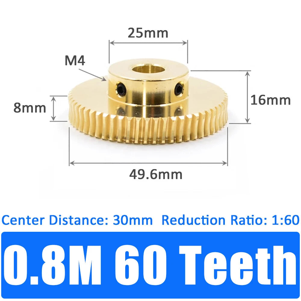 0.5/0.8/1/1.5 Module, 20 to 60 Teeth, Brass Worm Wheel Gear Shaft Hole 4mm-12mm