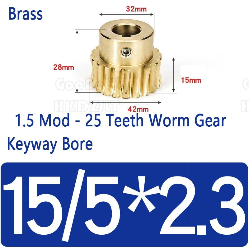 Mod 1.5 Worm Gear Wheel Brass 25 Tooth Worm Shaft 45# Steel Precision Ø 8-17 mm