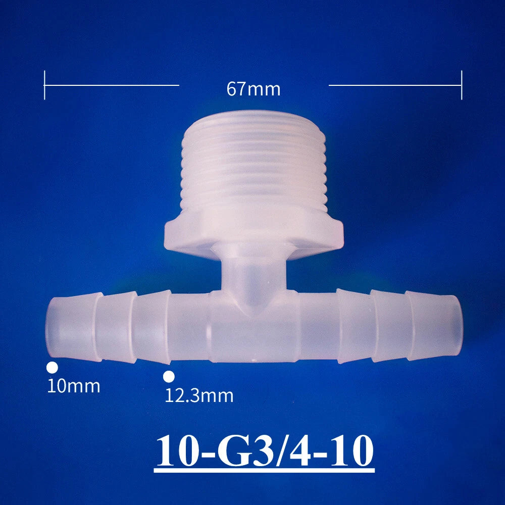 Plastic Barbed T-Piece Hose Connector with Male Thread — 4mm to 20mm Tube