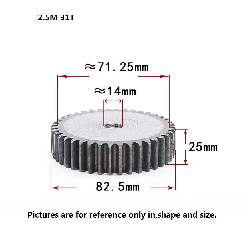 2.5 Mod 12T-75T Spur Gears pitch 7.85mm 45# Steel Pinion Motor Gear Thick 25mm