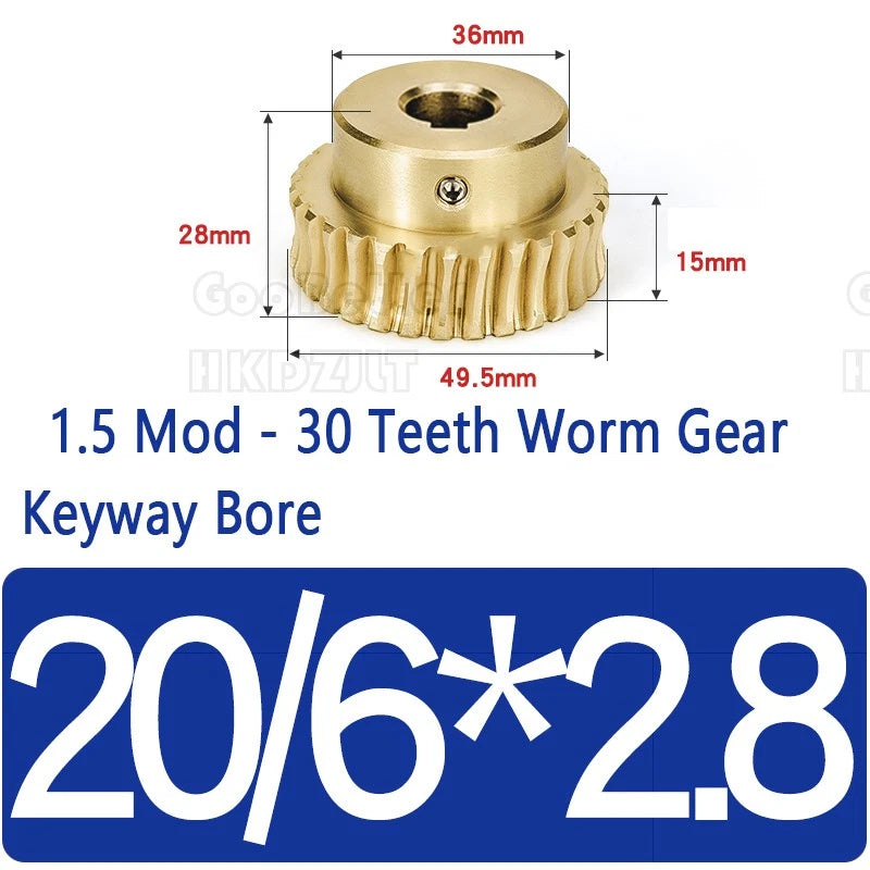 Mod 1.5 Worm Gear Wheel Brass 30 Tooth Worm Shaft 45# Steel Precision Ø 8-22 mm