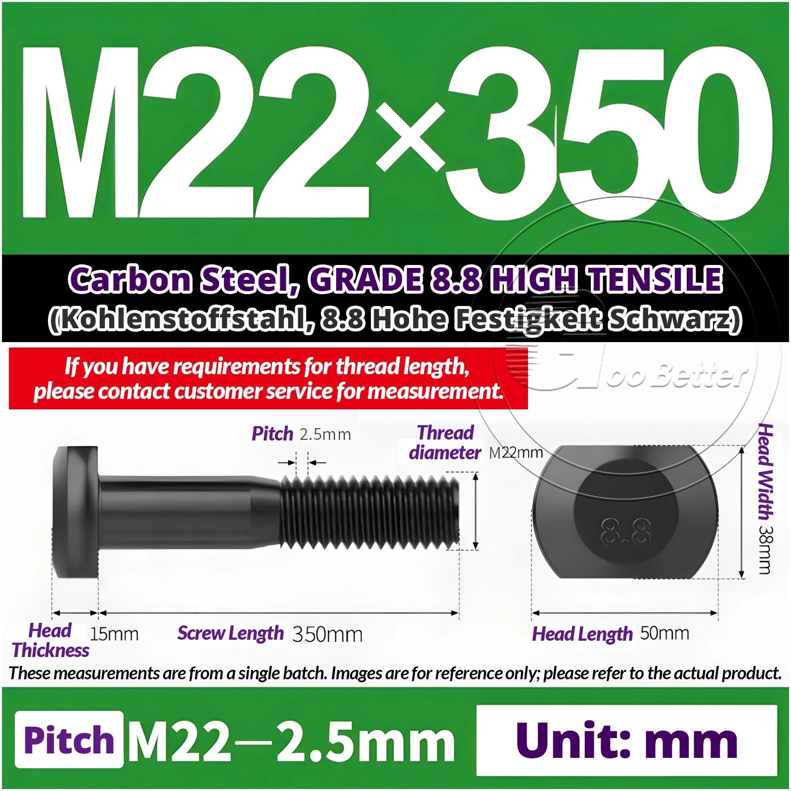 T-Slot Bolts M22 - M42 T Track Bolts 70mm to 500mm Long GRADE 8.8 HIGH TENSILE