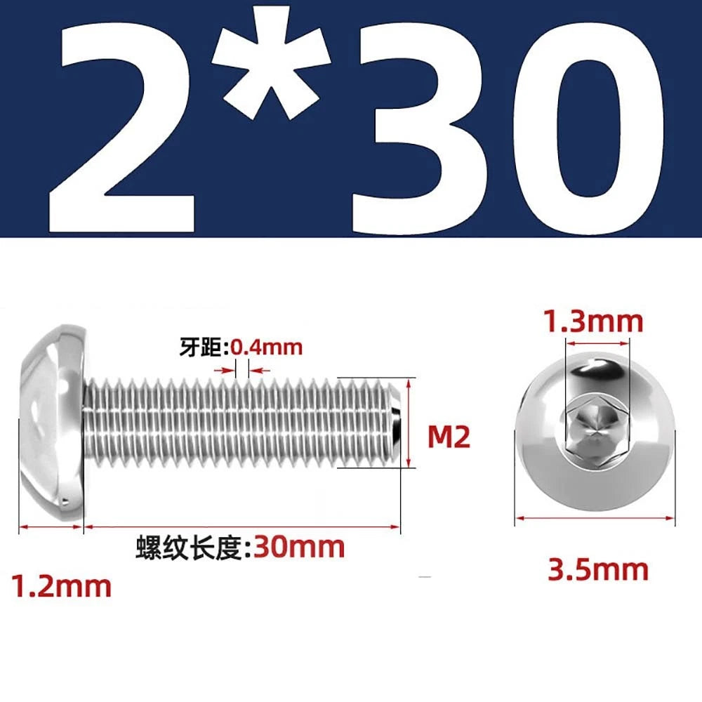 M1.6–M5 A2 Stainless Steel Button Head Socket Cap Screws – Round Pan Head, Hex Drive, Fully Threaded