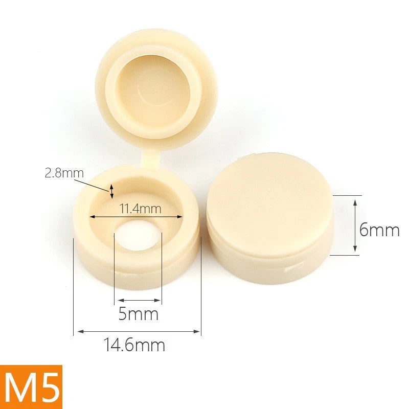 Hinged Screw Cover Caps for M4 M5 Screws – Fold Over Design, Multiple Colors, 50–2000 Pack