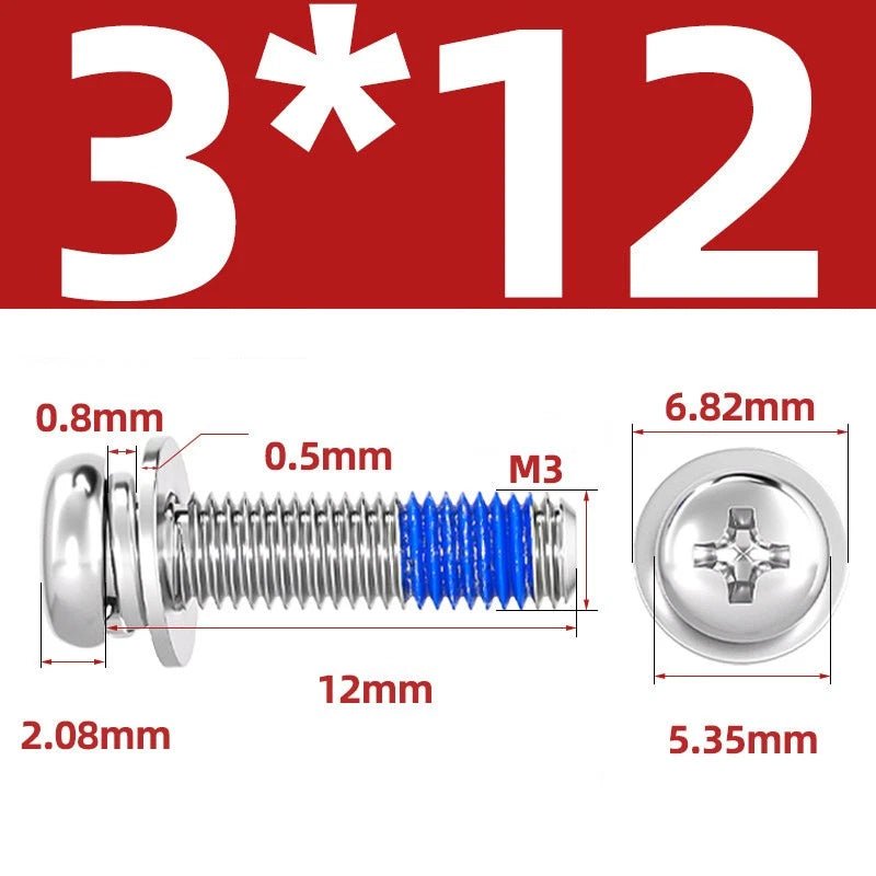 A2 Stainless Steel Phillips Pan Head Machine Screws with Flat & Spring Washers — M2 to M10 - HomeDIYer