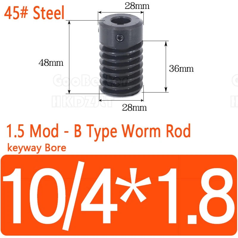 Mod 1.5 Worm Gear Wheel Brass 40 Tooth Worm Shaft 45# Steel Precision Ø 8-20 mm