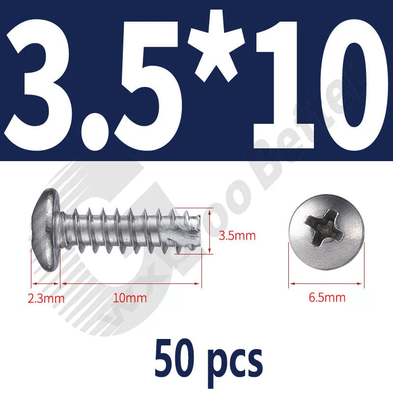 Pan Head Sheet Metal Screws Metric M1~M6 A2 Stainless Steel Sheet Metal Screws