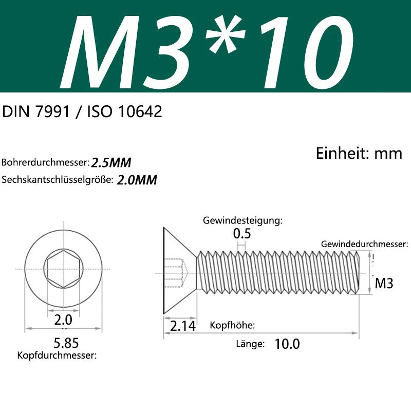 6063 Aluminium Allen Socket Countersunk Screws DIN 7991 — M2 to M8