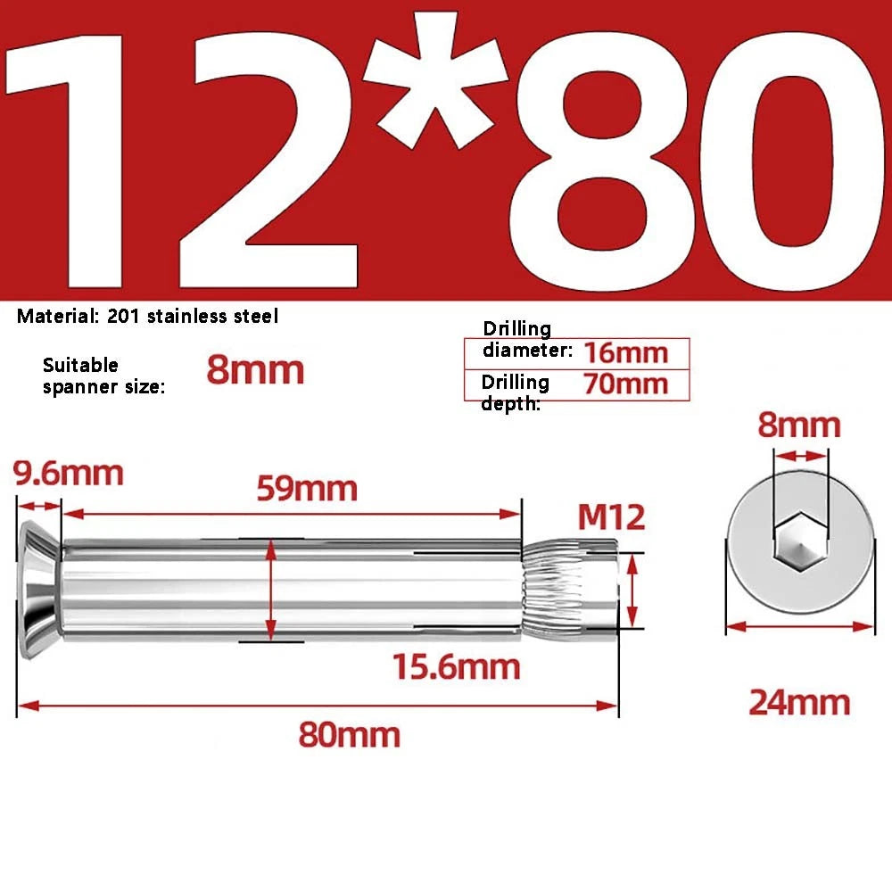 M6–M12 Countersunk Expansion Bolts | 201 Stainless Steel Hex Socket Sleeve Anchors