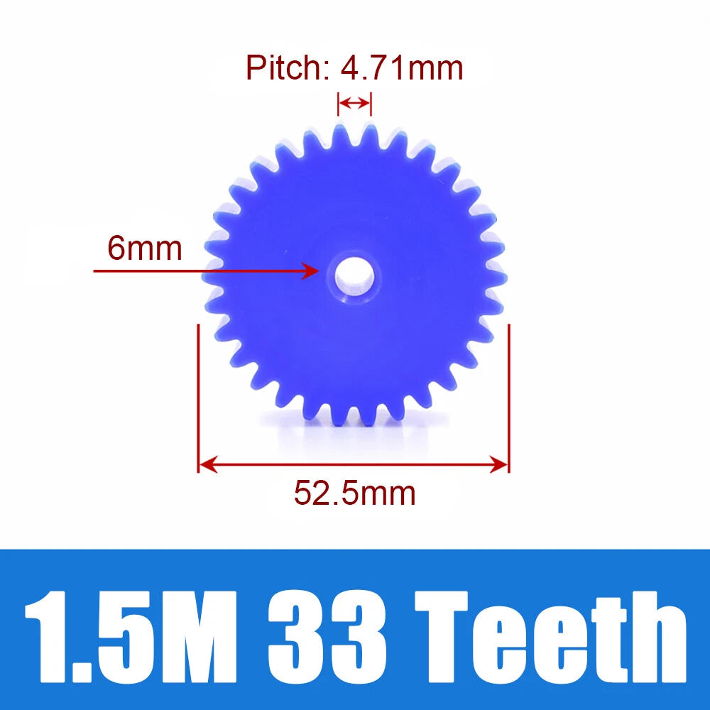1.5 Modulus Blue Nylon Spur Gear, Flat Gears 12 to 100 Teeth, 6mm/8mm/10mm Bore