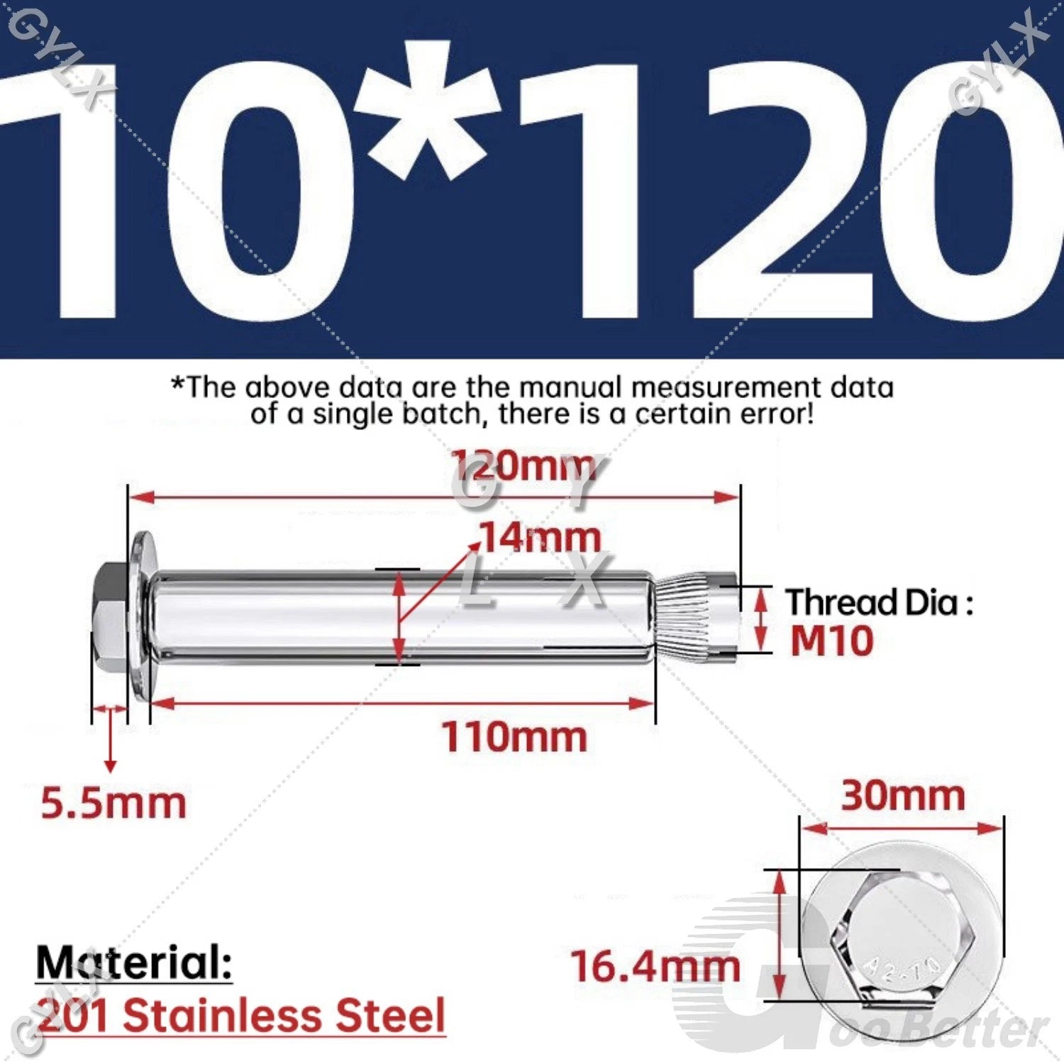 M6-M12 Stainless Steel Expansion Anchor Bolts for Concrete & Masonry