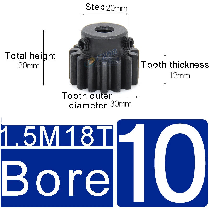 1.5Mod 45# Steel Spur Gears 10-150T Pinion Gear With Step Motor Gear Bore 5-25mm