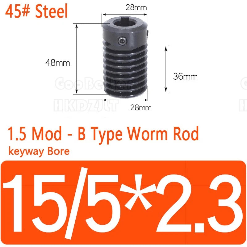 Mod 1.5 Worm Gear Wheel Brass Stainless 20 Tooth Worm Shaft 45# Steel Precision