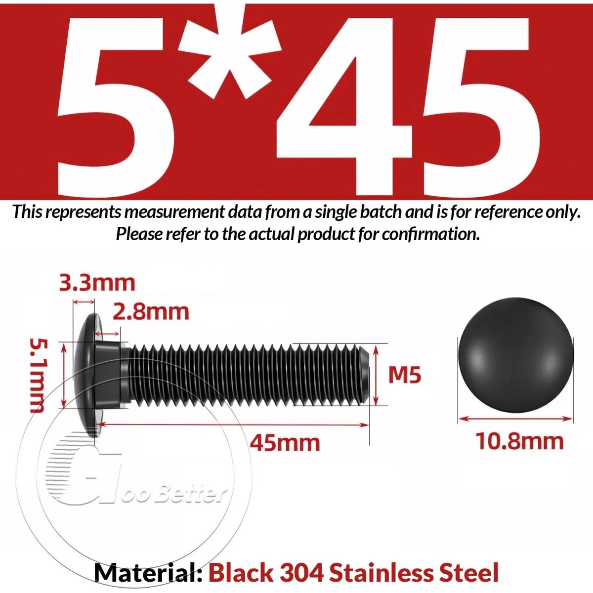 Black Carriage Bolts M3 M4 M5 M6 — Cup Square Domed Head, A2 - 70 Stainless Steel - HomeDIYer