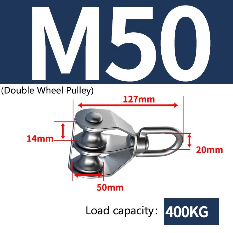 Stainless Steel 15-75mm Single/Double Pulley Block for Wire Rope Lifting Rigging