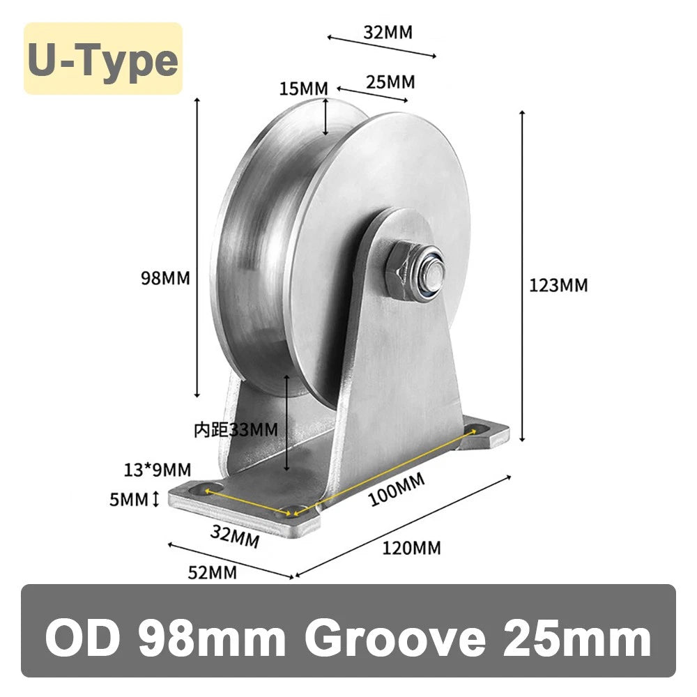 Stainless Steel Pulley U V H Groove Shape Roller Wheels Idler Pulley Wheel Large