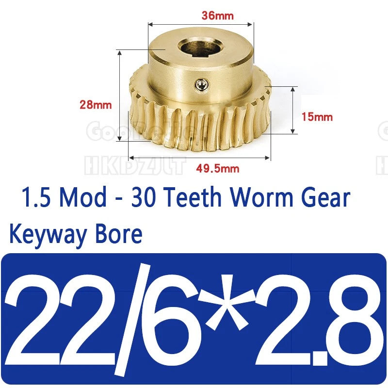 Mod 1.5 Worm Gear Wheel Brass 30 Tooth Worm Shaft 45# Steel Precision Ø 8-22 mm