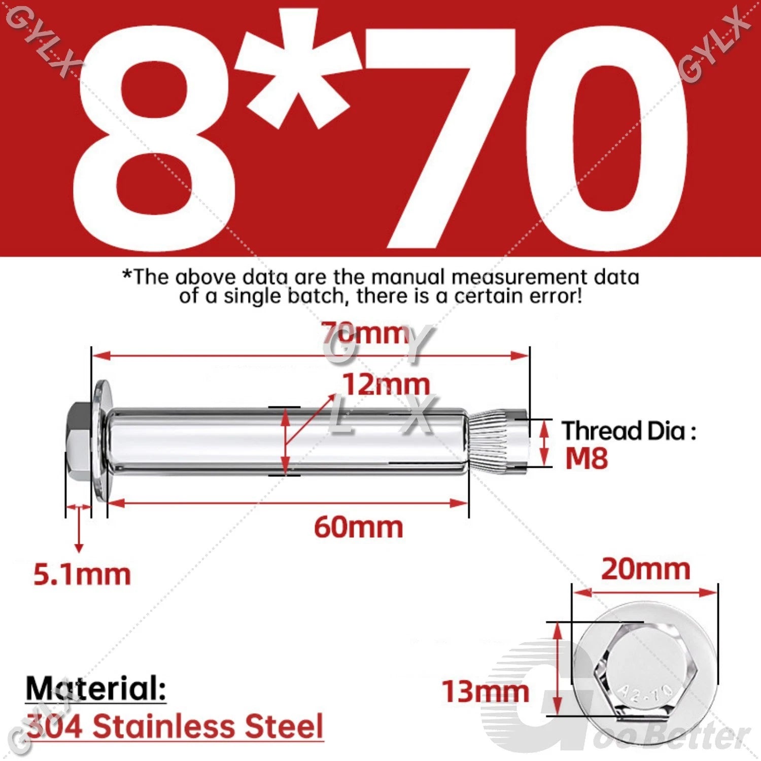 Expansion Anchor Bolts for Masonry — M6 to M16, Stainless Steel & Zinc-Coated