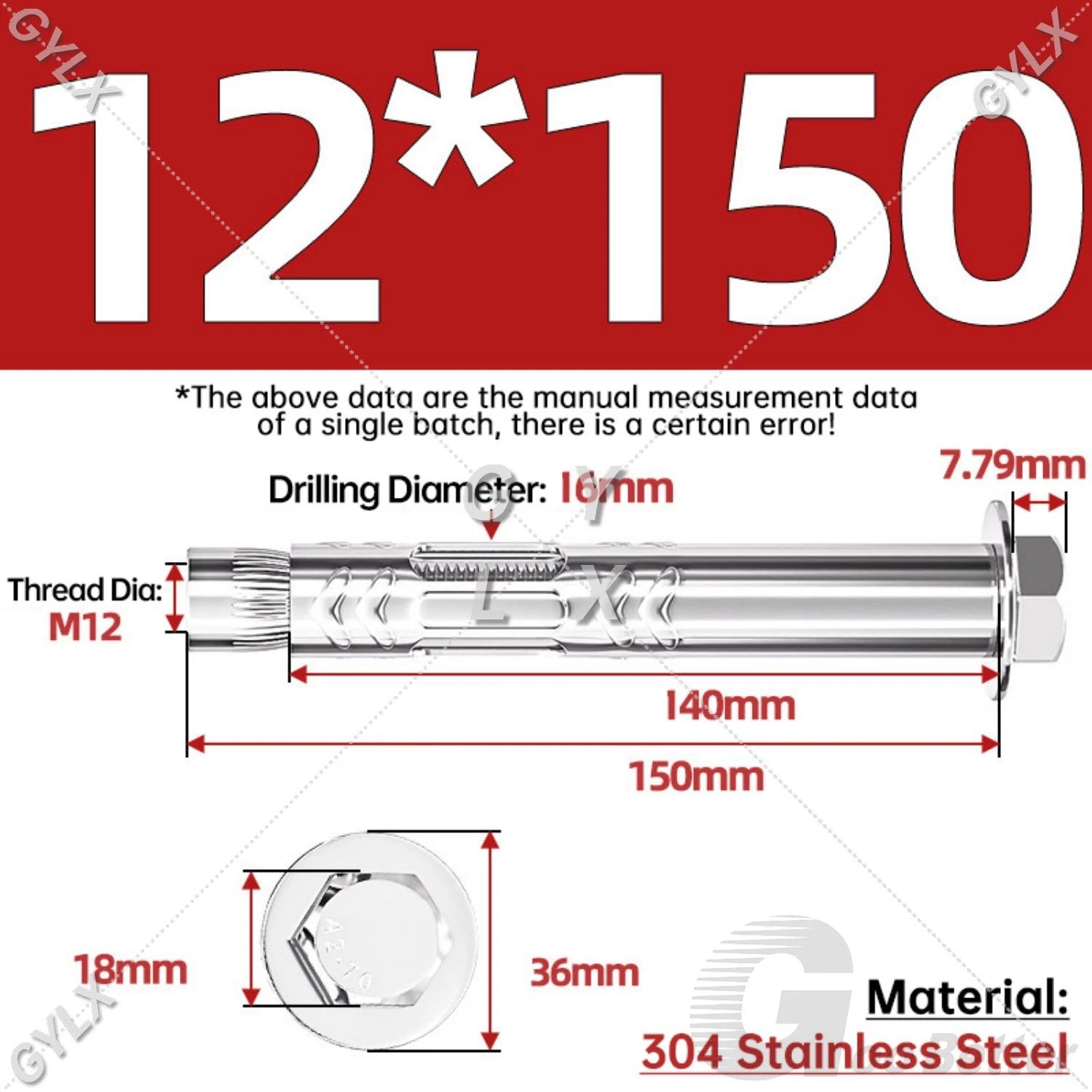 Stainless Steel Expansion Bolts for Masonry — M6 M8 M10 M12 Wall Anchor Screws
