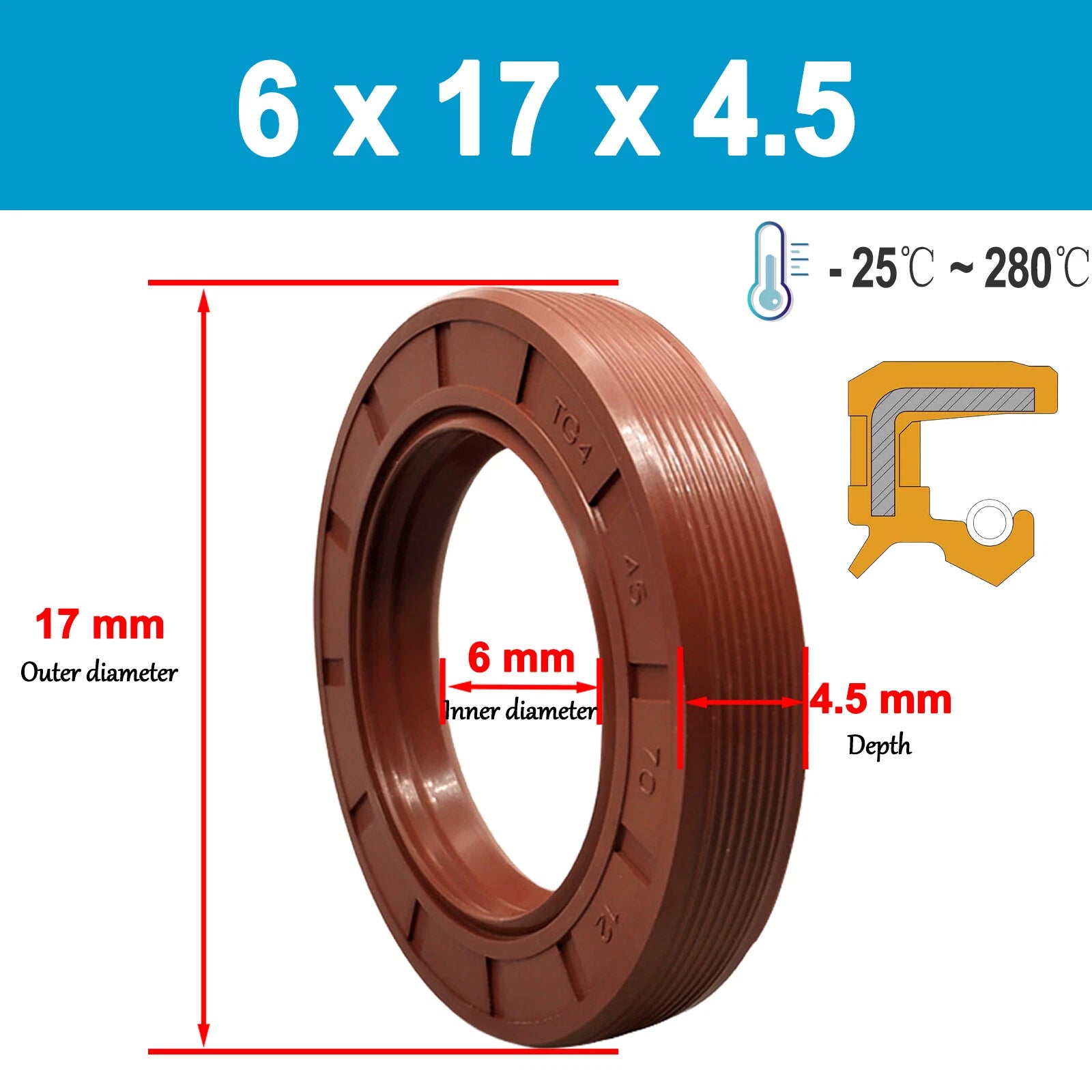 Metric TC Rotary Oil Shaft Seal FKM Fluorine Double Lip Seal 5mm - 15mm Shaft