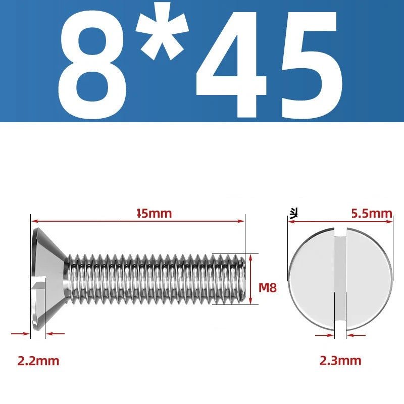 A2 Stainless Steel Slotted Countersunk Machine Screws — M1.6 to M10, Flat Head CSK Bolts - HomeDIYer