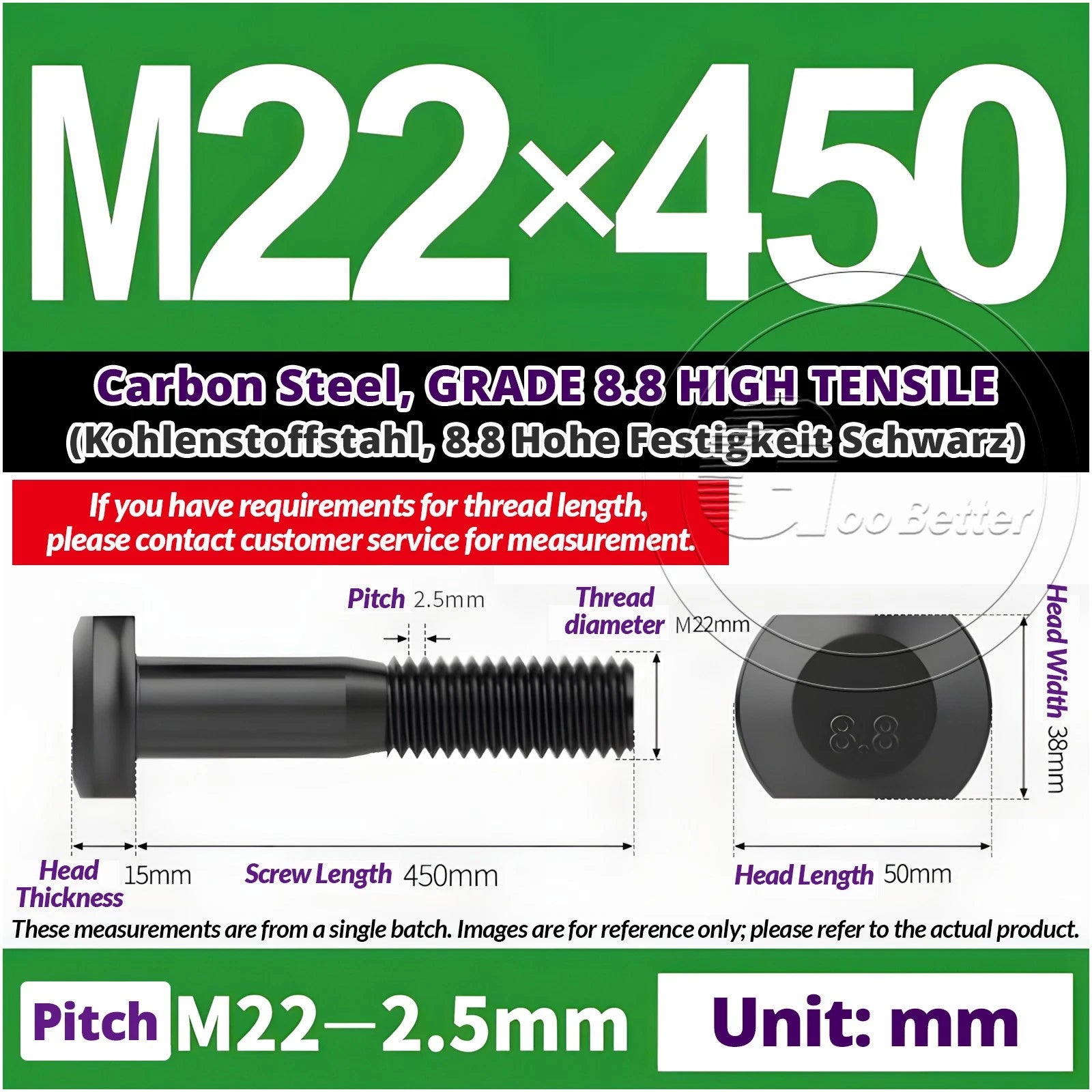 T-Slot Bolts M22 - M42 T Track Bolts 70mm to 500mm Long GRADE 8.8 HIGH TENSILE