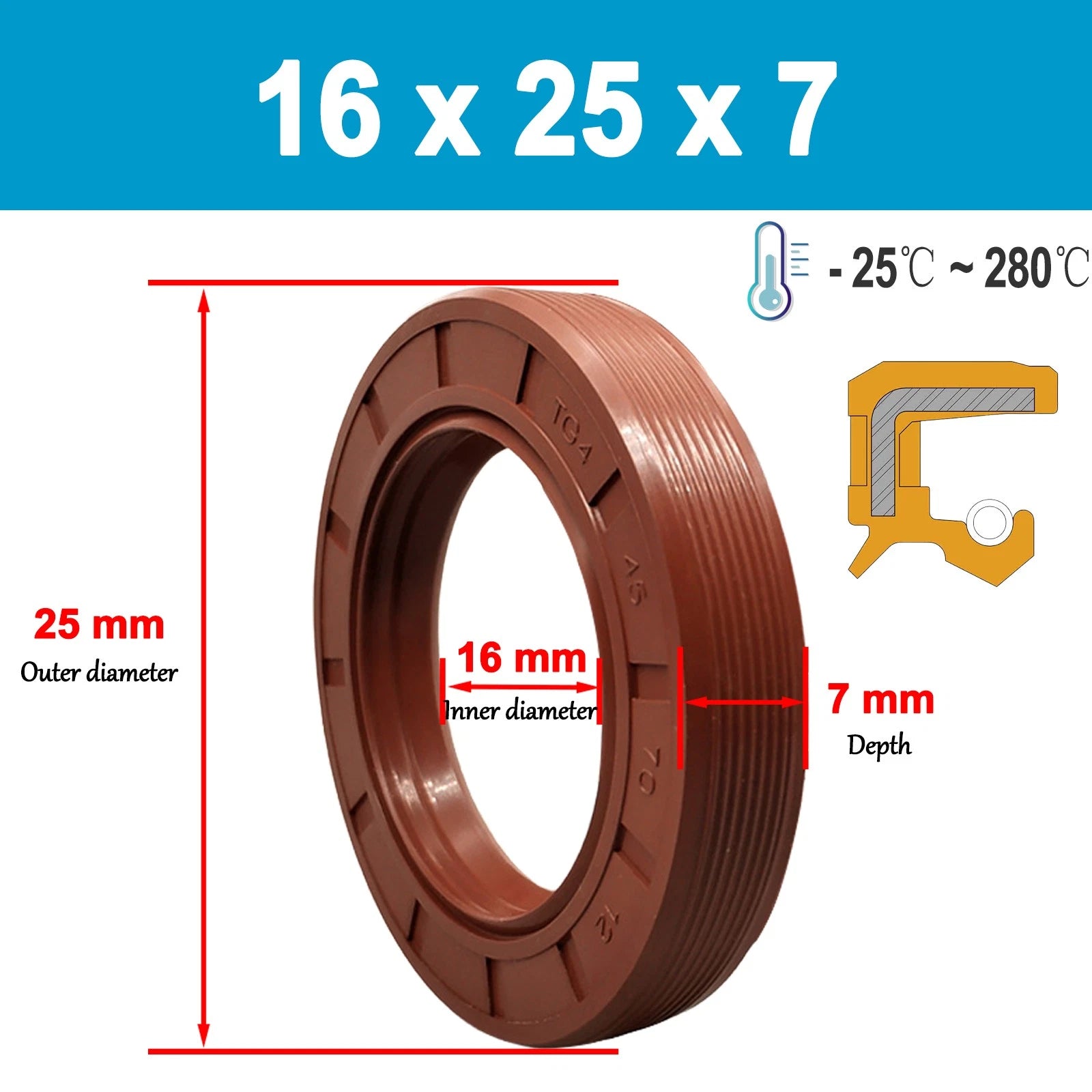 Metric TC Rotary Oil Shaft Seal FKM Fluorine Double Lip Seal 16mm - 21mm Shaft