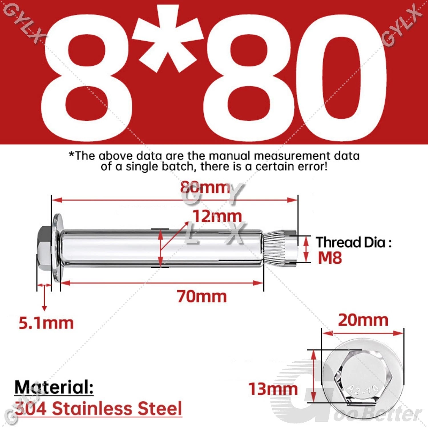 Expansion Anchor Bolts for Masonry — M6 to M16, Stainless Steel & Zinc-Coated